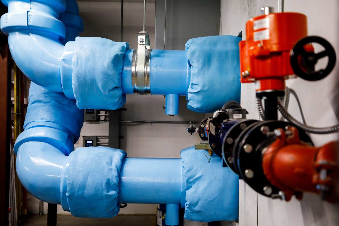 Pipes carrying warm and cool water.