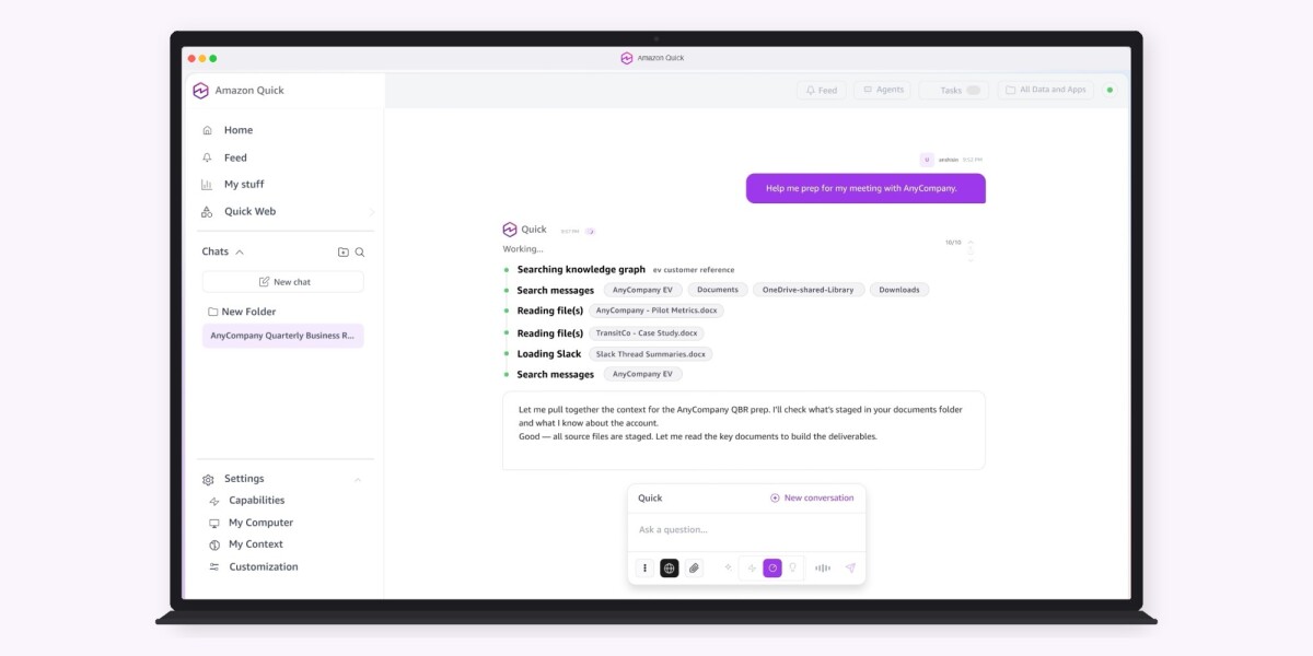 AWS launches Amazon Quick desktop AI assistant that works across your applications, tools, and data