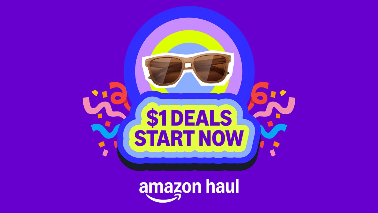 Amazon Haul $1 deals promotion with sunglasses icon