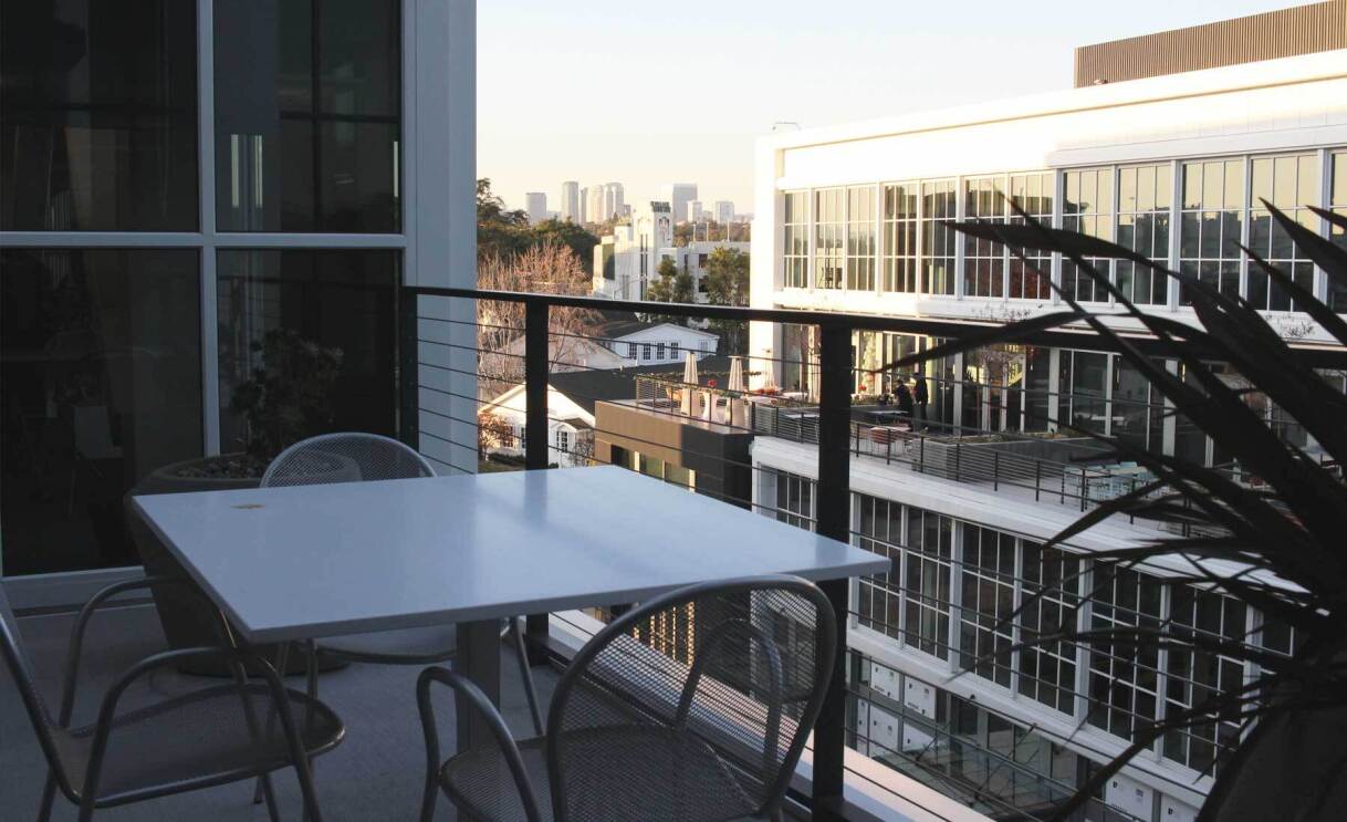 An image of a deck overlooking the Amazon Culver City campus