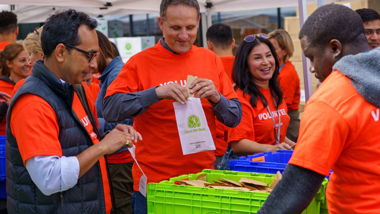 A photo of Adam Selipsky building a hygiene kit at Amazon’s Day 1 Playfield in Seattle.