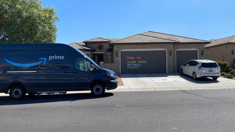 A customer note of thanks to Amazon delivery drivers