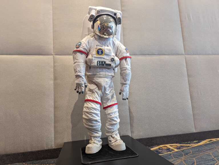 An image of a space suit being modeled by a mannequin