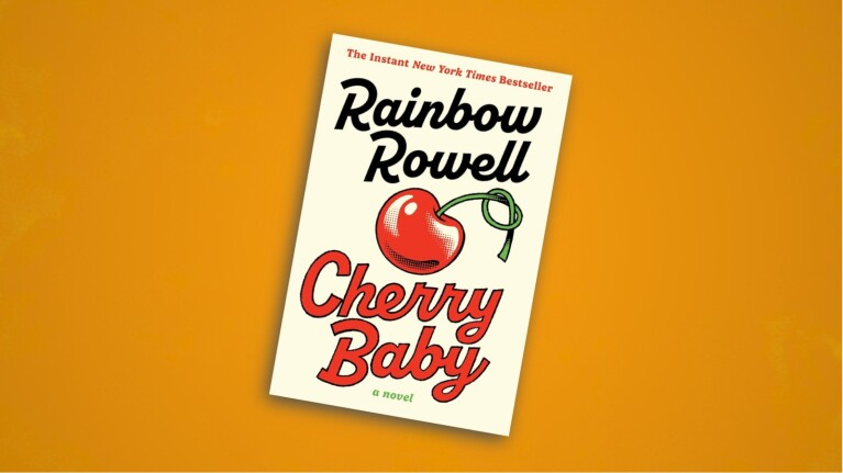 Rainbow Rowell's Cherry Baby book cover featuring a red cherry illustration with green stem