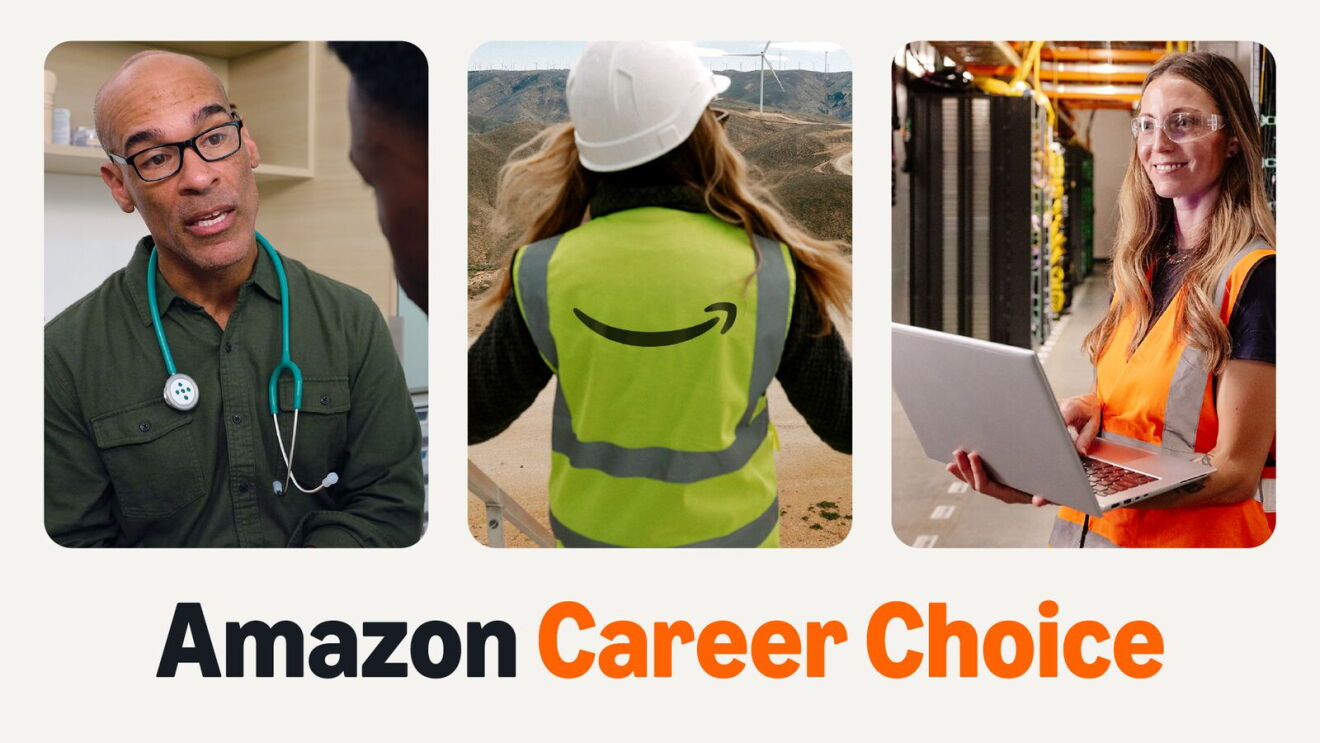 Three Amazon employees working in various fields including: healthcare, energy, and cybersecurity.
