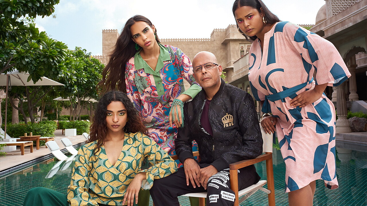 Models wearing Narendra Kumar’s collection focusing on: Floral Arabesque, Graphic, Paisley and Geometric