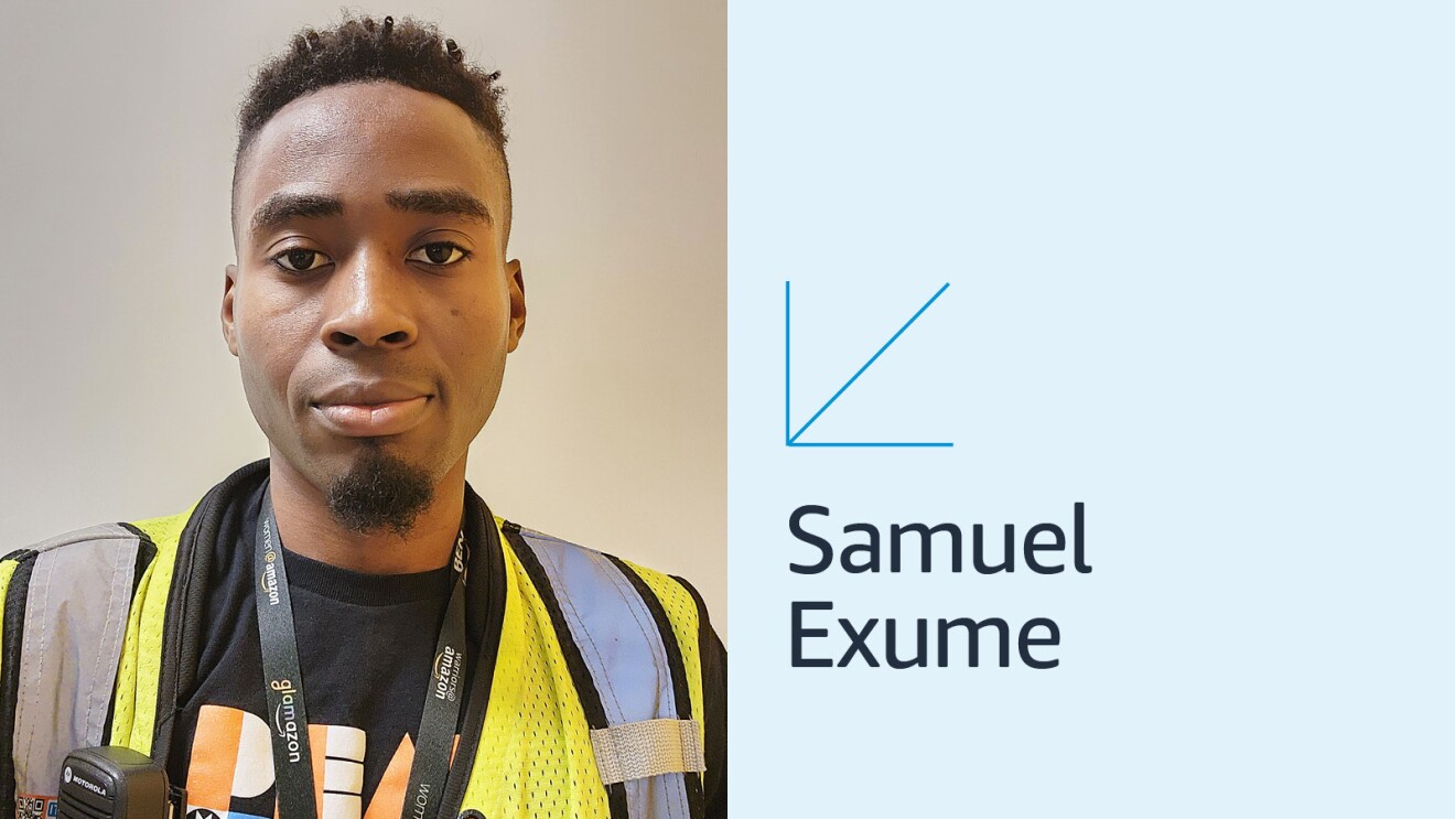 headshot of samuel exume wearing a backpack and yellow safety vest