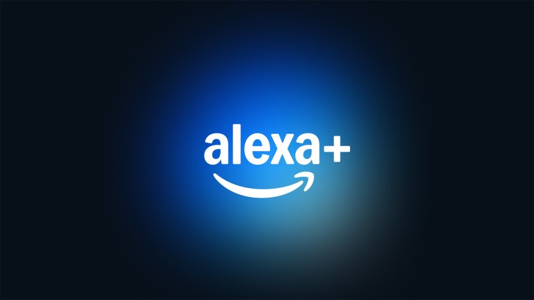Alexa+ logo with Amazon smile on dark background