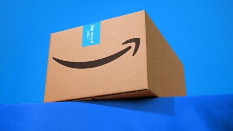 amazon prime day box, against prime blue background