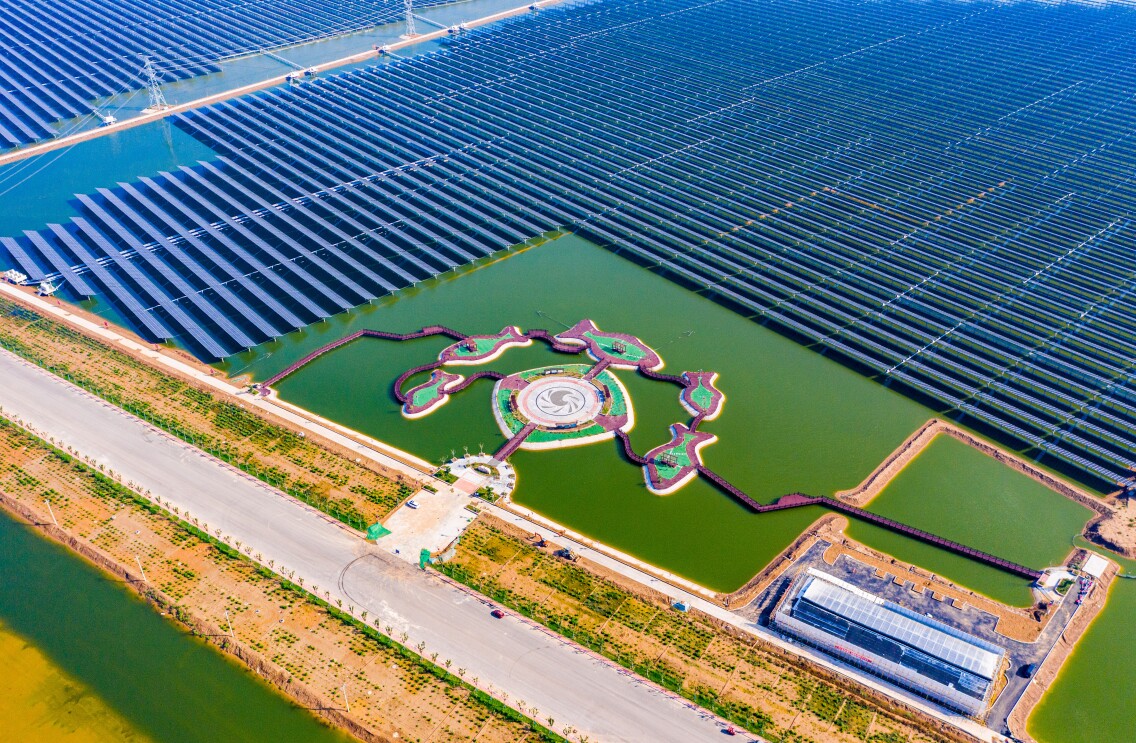 Amazon’s solar farm in Shandong, China, which includes a fishery and educational programming for students and government agencies.