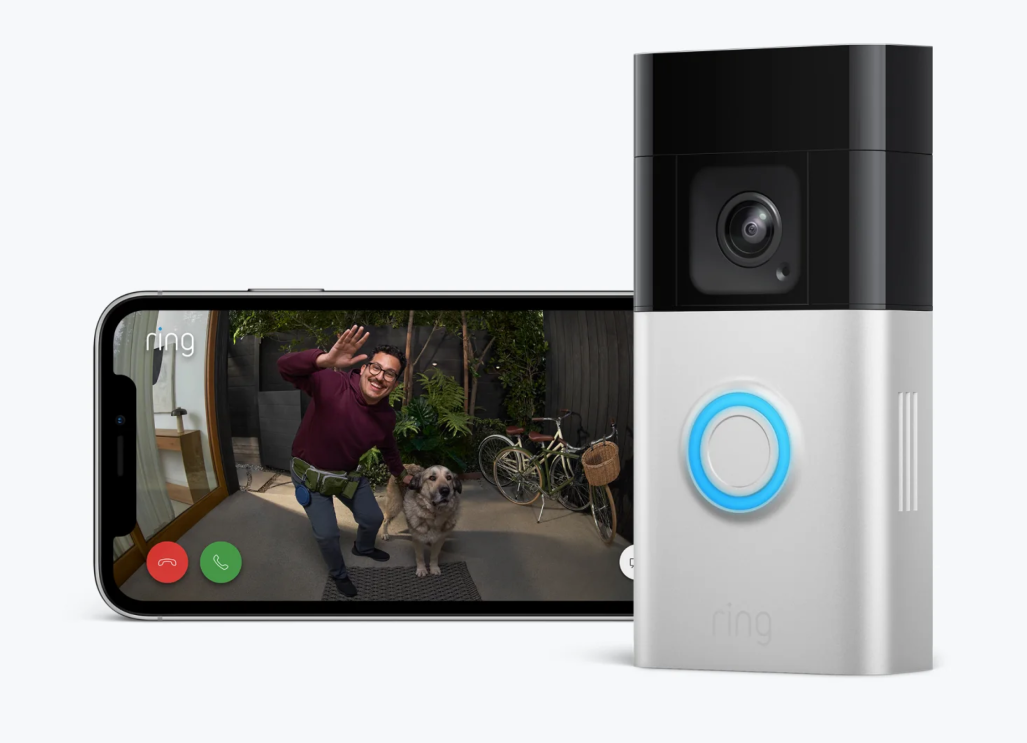Ring video doorbell with smartphone app showing live feed