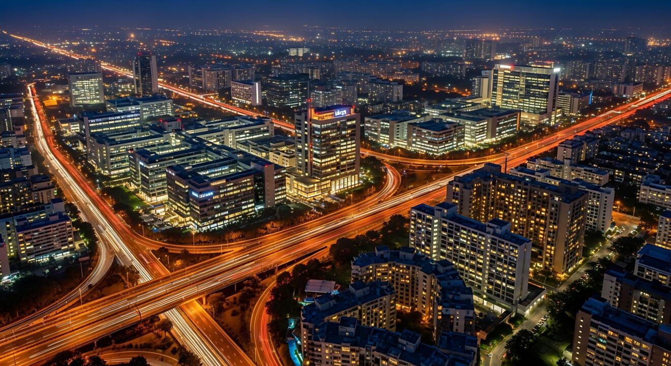 Aerial view of Gurugram skyline.