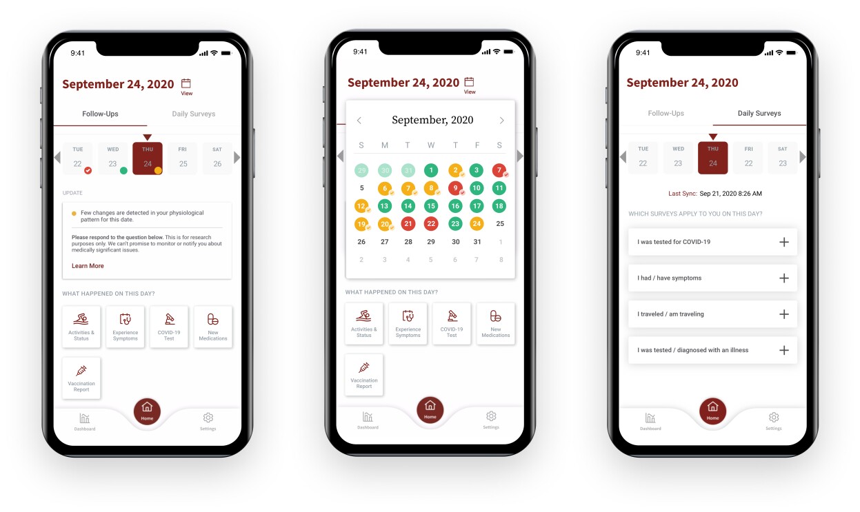 Three different views via an iPhone of the MyPHD app. 