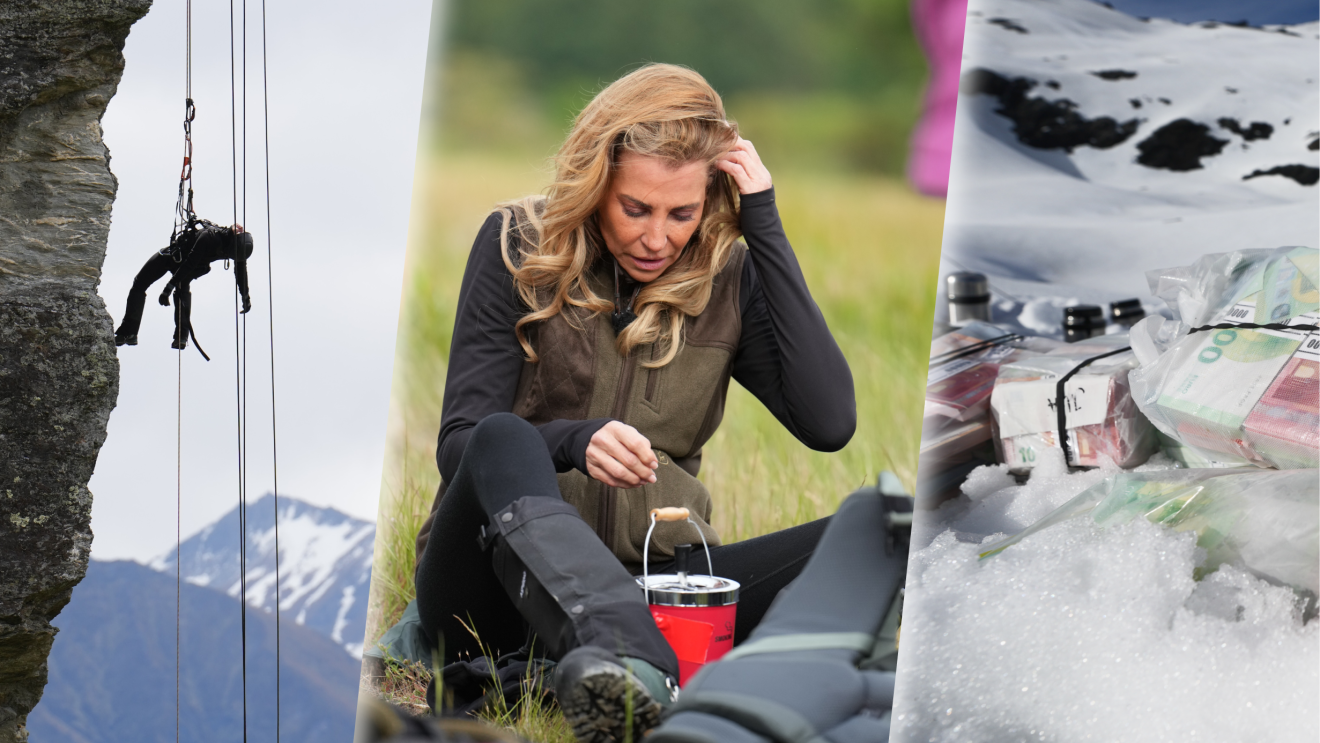 PV The Summit: Giulia Siegel sitzt erschöpft im Grass, 1 Million Euro liegen im Schnee