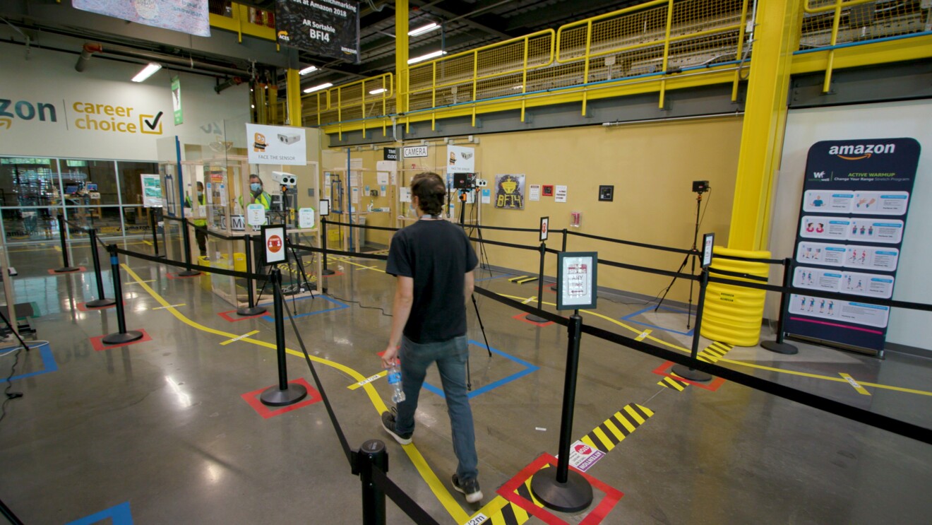 Amazon associate working with social distancing measures in place