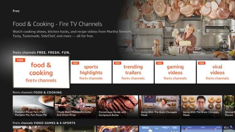 A screenshot of the Fire TV Channels home screen.