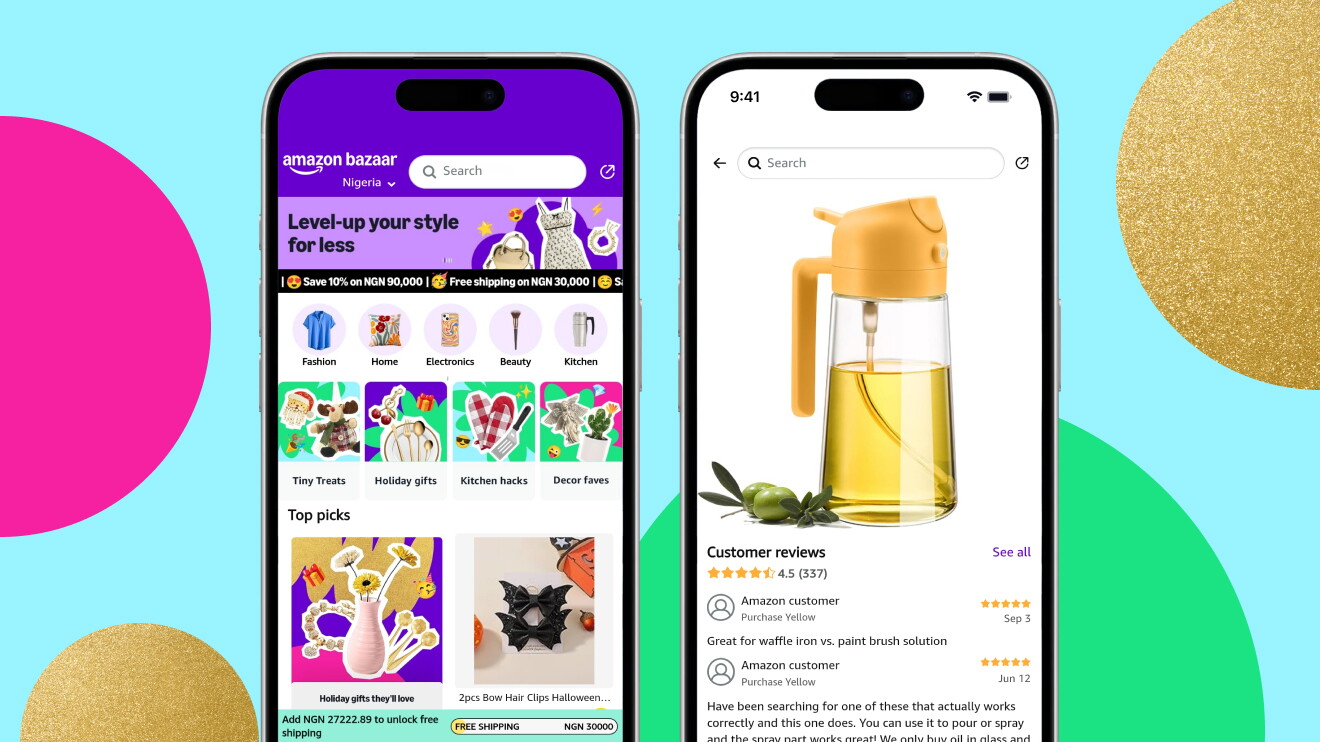Amazon Bazaar app interface showing product categories and deals