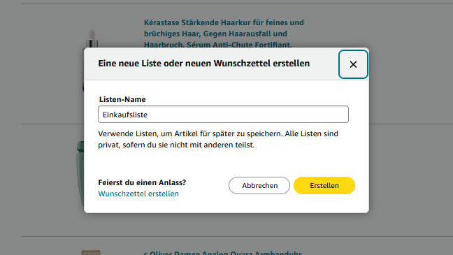 Screenshots von Amazon Wishlist einstellungen