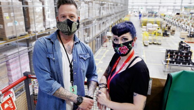 Amazon employees wearing face masks 