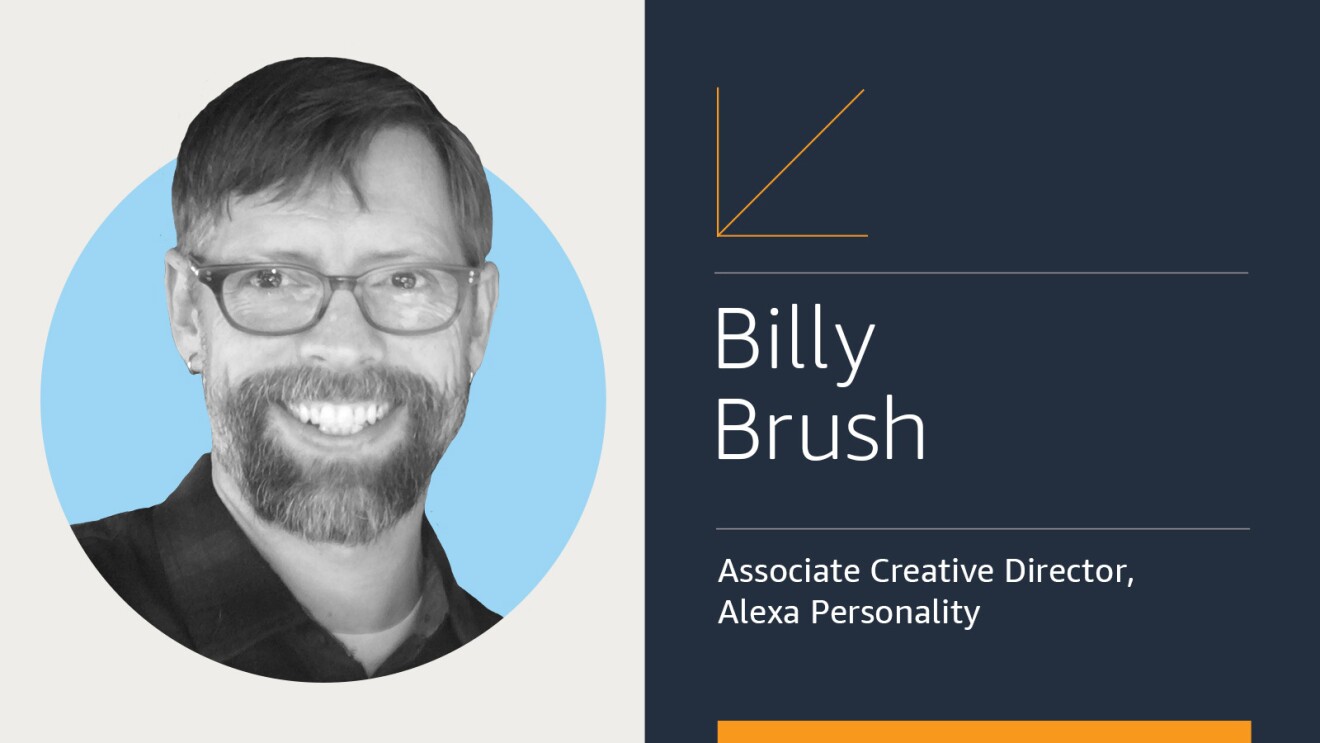 A headshot of Billy Brush alongside text of his title, "Assoicate Creative Director, Alexa Personality."