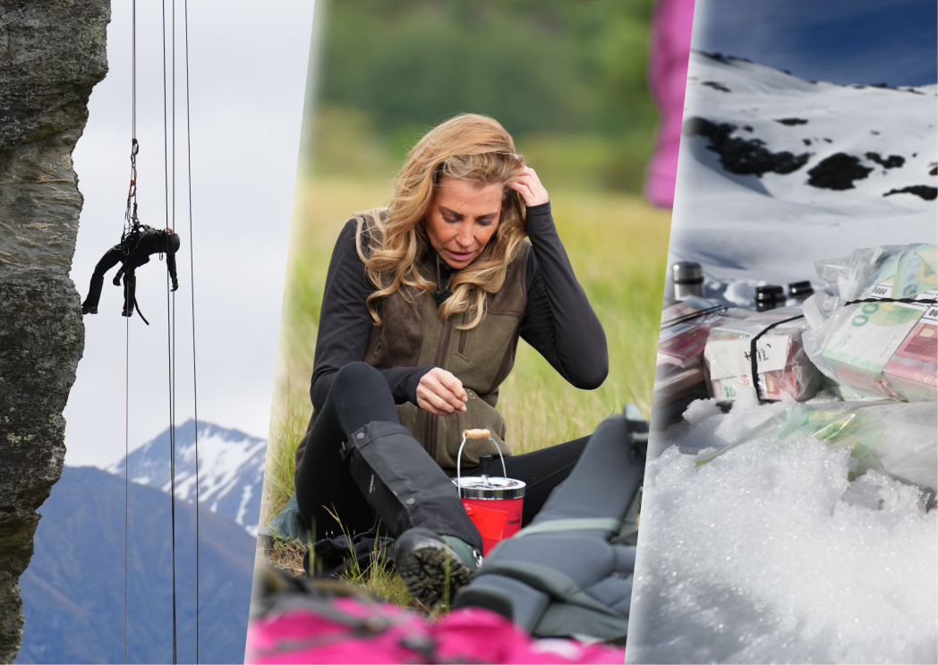 PV The Summit: Giulia Siegel sitzt erschöpft im Grass, 1 Million Euro liegen im Schnee