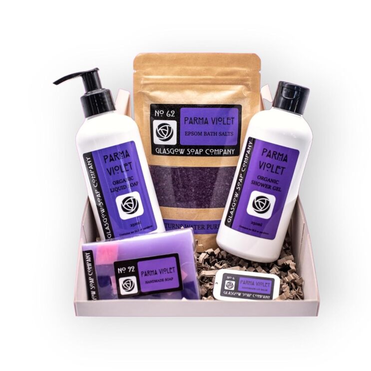 A selection of Parma Violet products