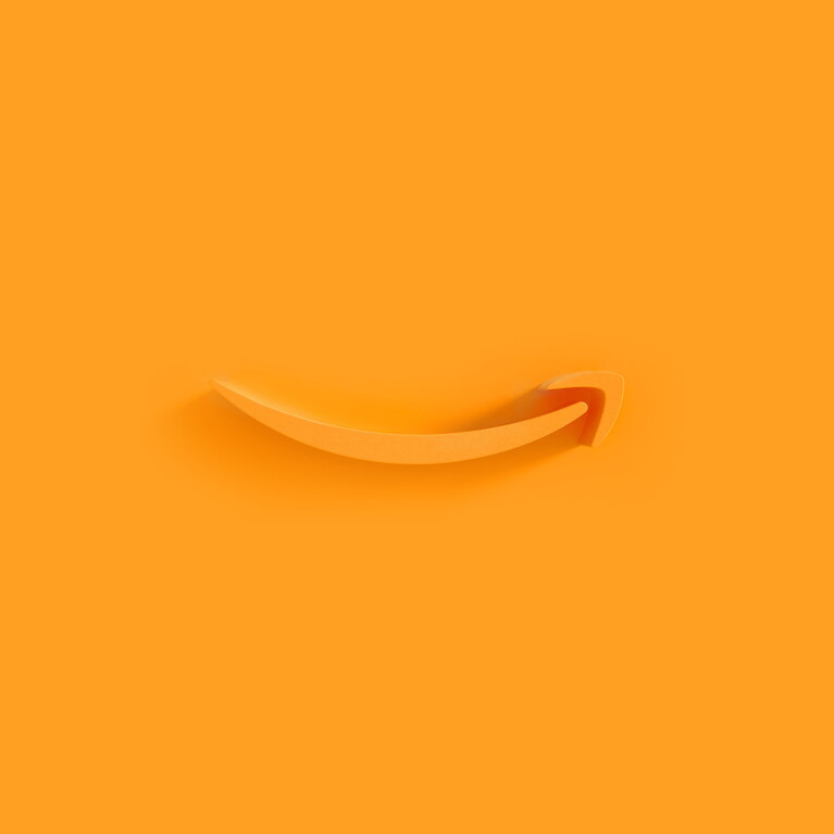 Amazon smile logo on a solid background