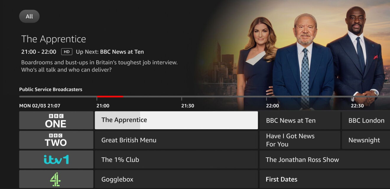 Live TV guide on the Fire TV Stick