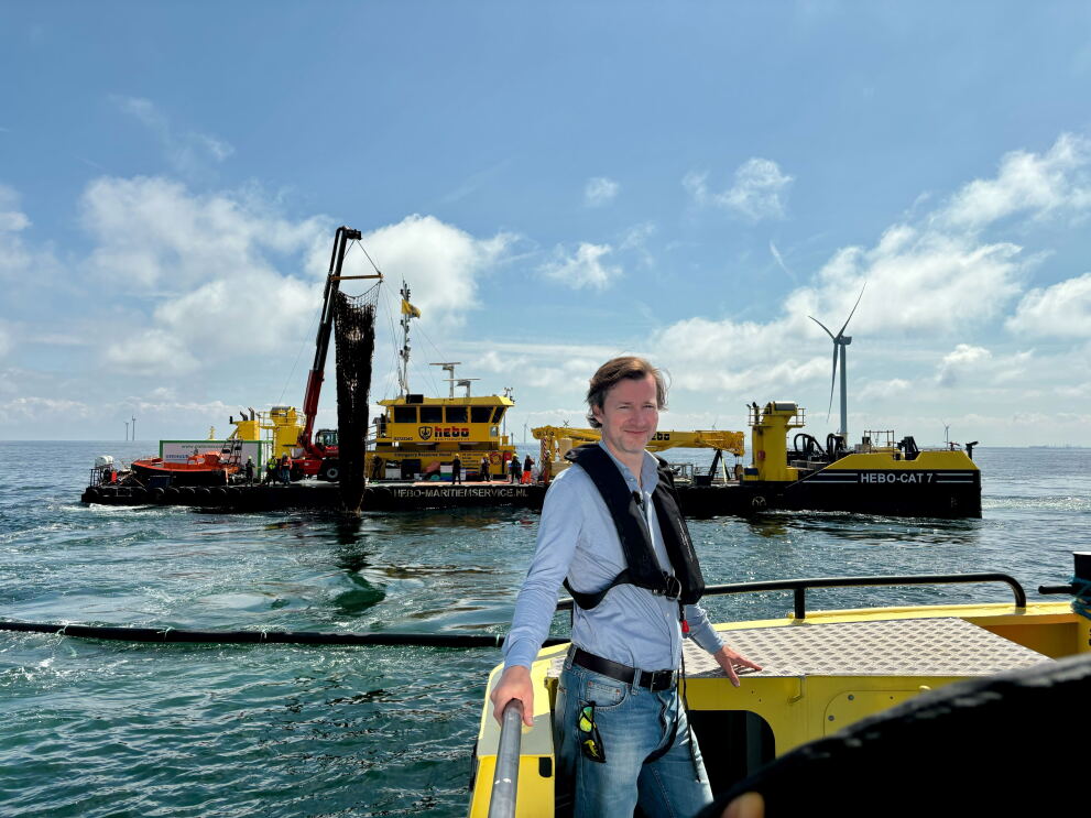 Eef Brouwers, Managing Director of North Sea Farmers during the inaugural seaweed harvest at North Sea Farm 1.