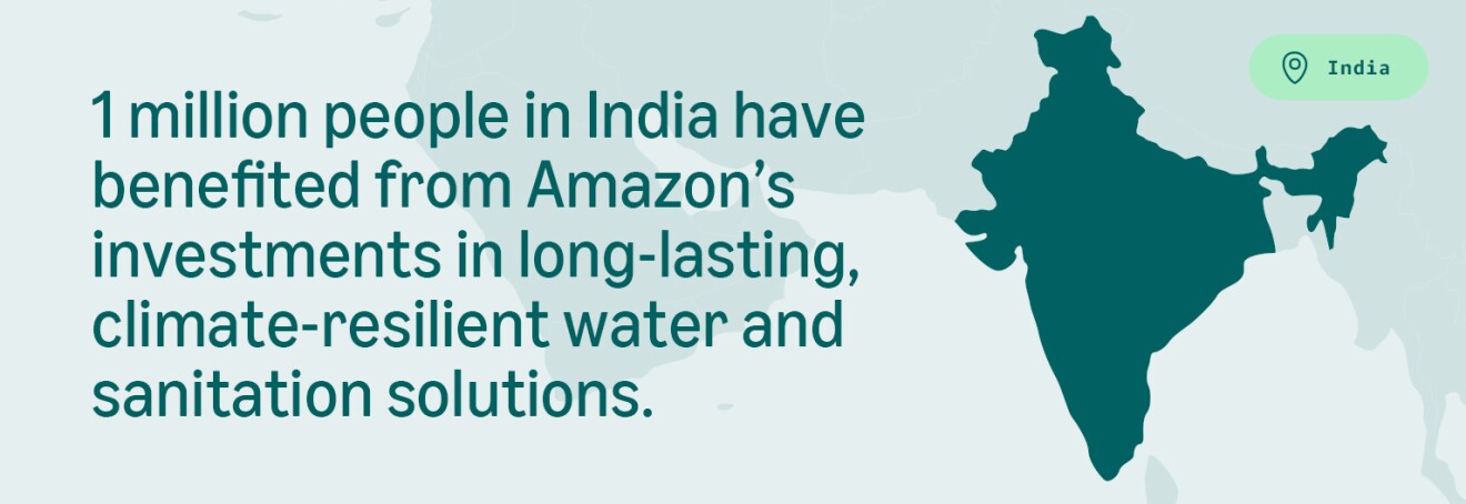 Amazon's water and sanitation investments benefit 1 million in India
Map of India highlighting Amazon's climate-resilient solutions impact