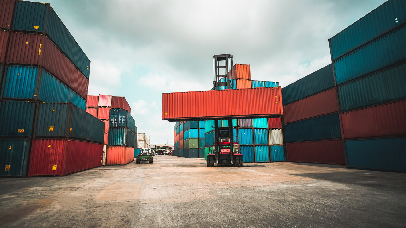 View of cargo containers at a shipping port 