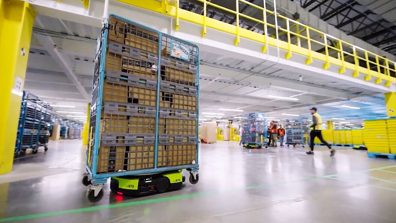 Amazon robotics in a fulfillment center.