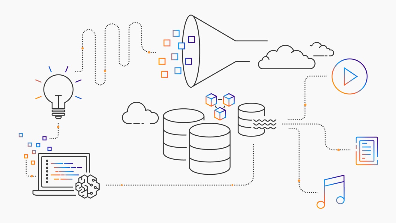 Image from AWS re:Invent, showing illustrations of cloud computing themes