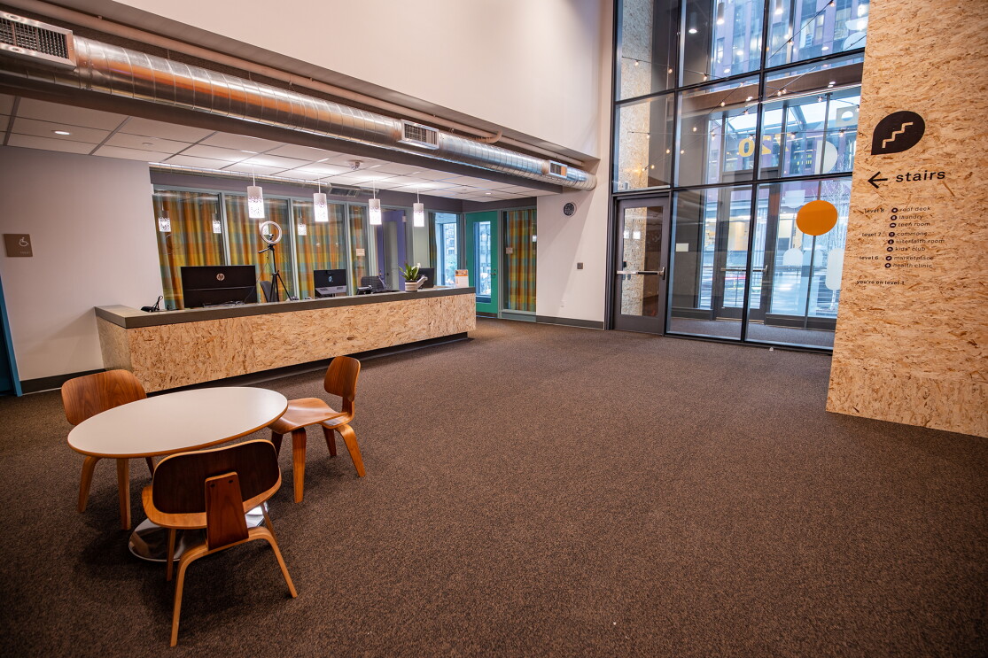 Interior view at the new Mary's Place shelter in The Regrade neighborhood of Seattle.