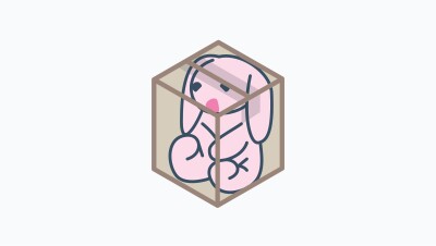 插图的粉红色填充动物兔子压缩到一个盒子。