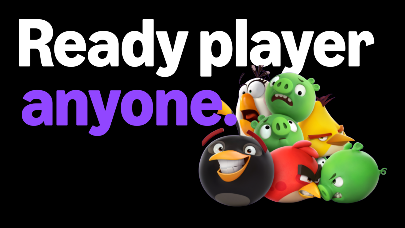 Angry Birds characters against Amazon Luna branding and slogan.