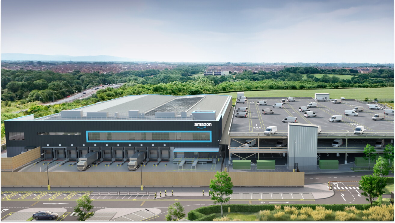 Amazon warehouse CGI front view
