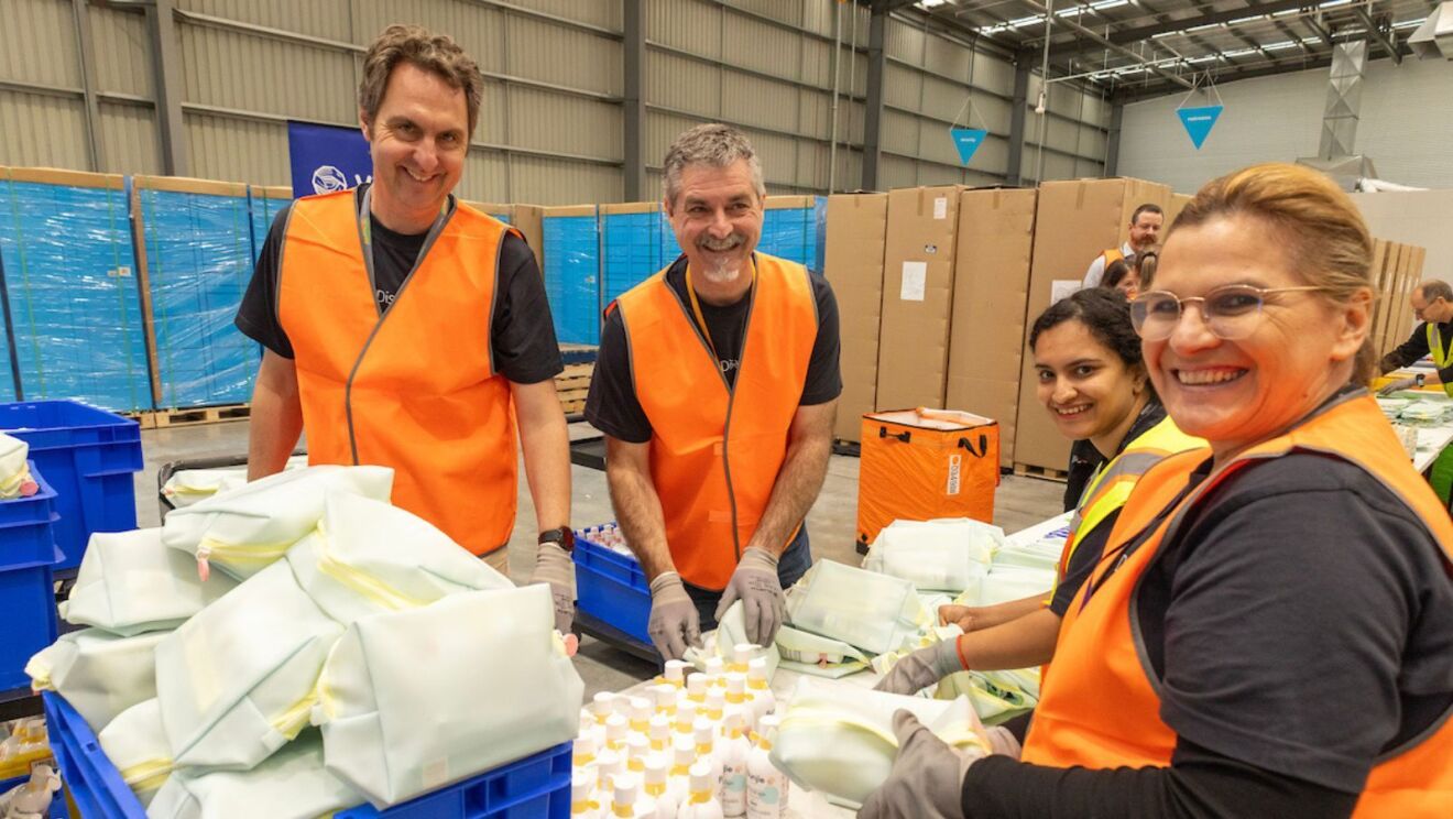 Amazon Adelaide Disaster Relief Hub  Volunteers Andy Pettica, Ian Falconer, Riddhi Parikh, Rita Excell.jpg