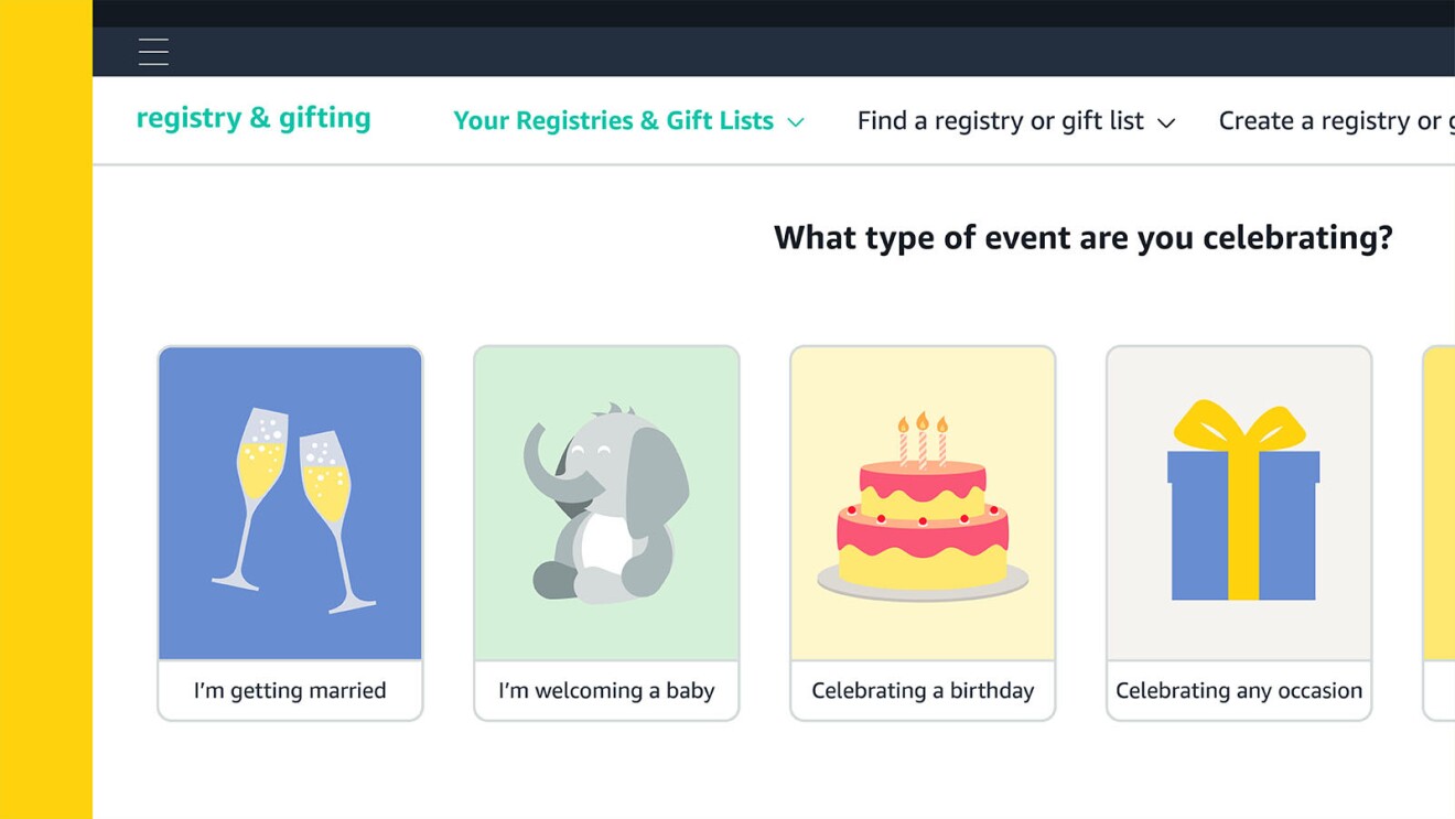 Select event type for gift registry