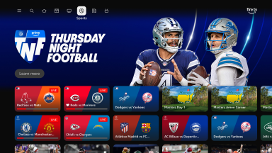 New Fire TV UI Browsing screen featuring Thursday Night Football on Amazon Prime.
