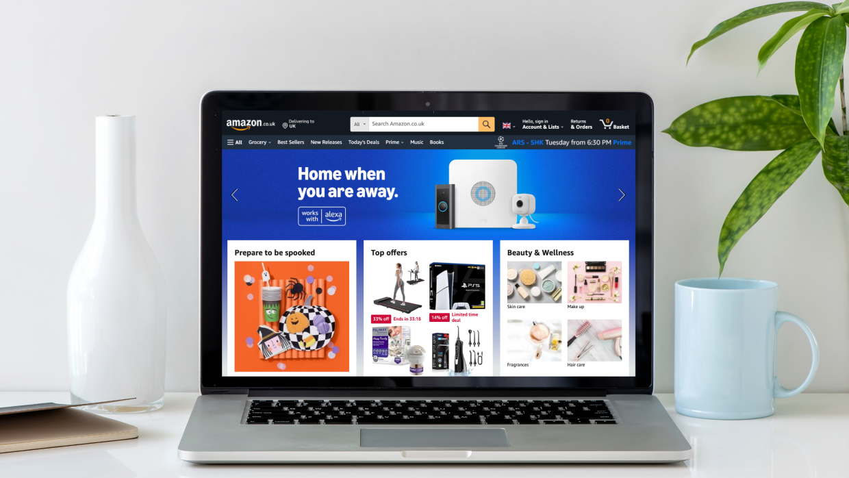 Laptop screen showing the Amazon homepage