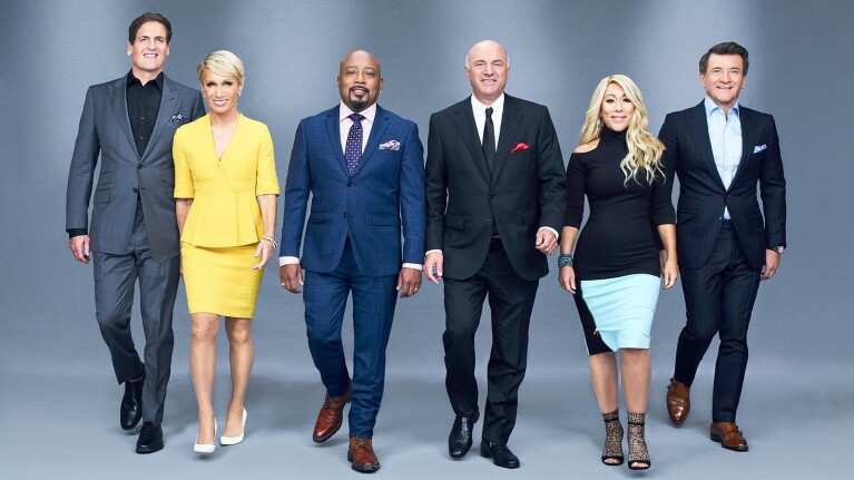 An image of the six members of the Shark Tank cast.