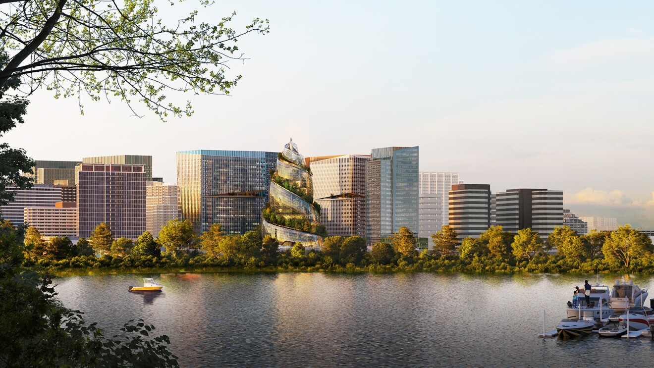 A rendering of Amazon's PenPlace campus in Arlington, Virginia. 