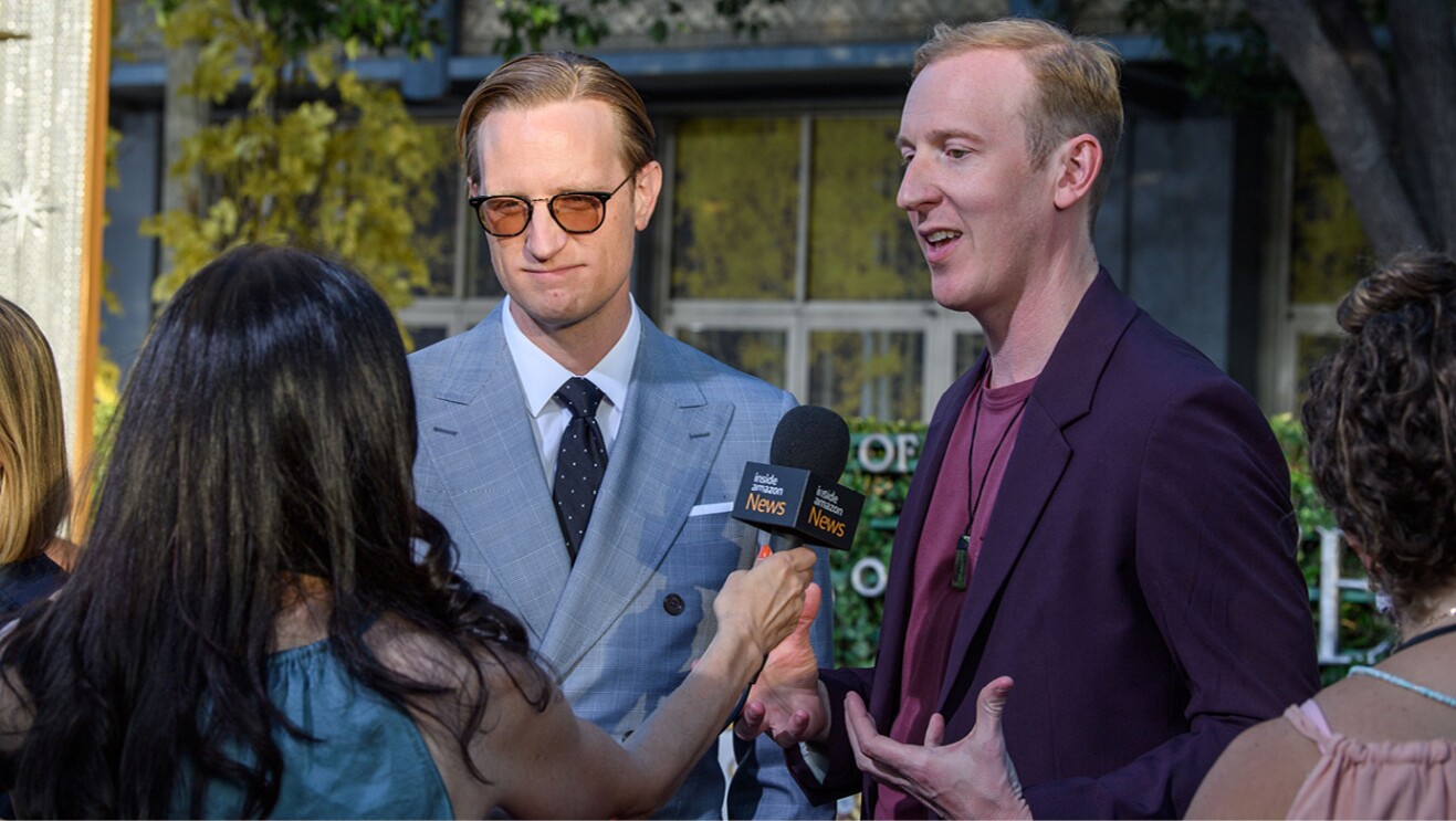 Patrick McKay and JD Payne talk to reporters on the red carpet of the show's premiere