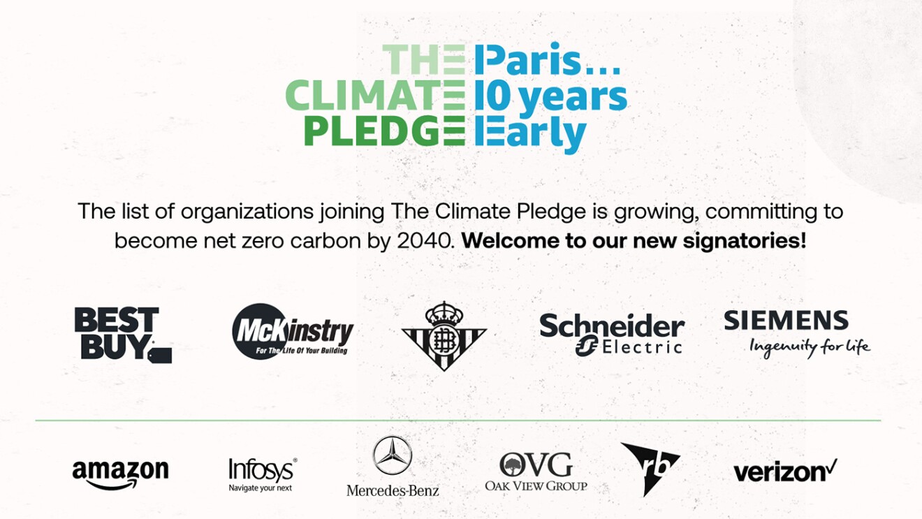 Logos of companies that have joined The Climate Pledge.