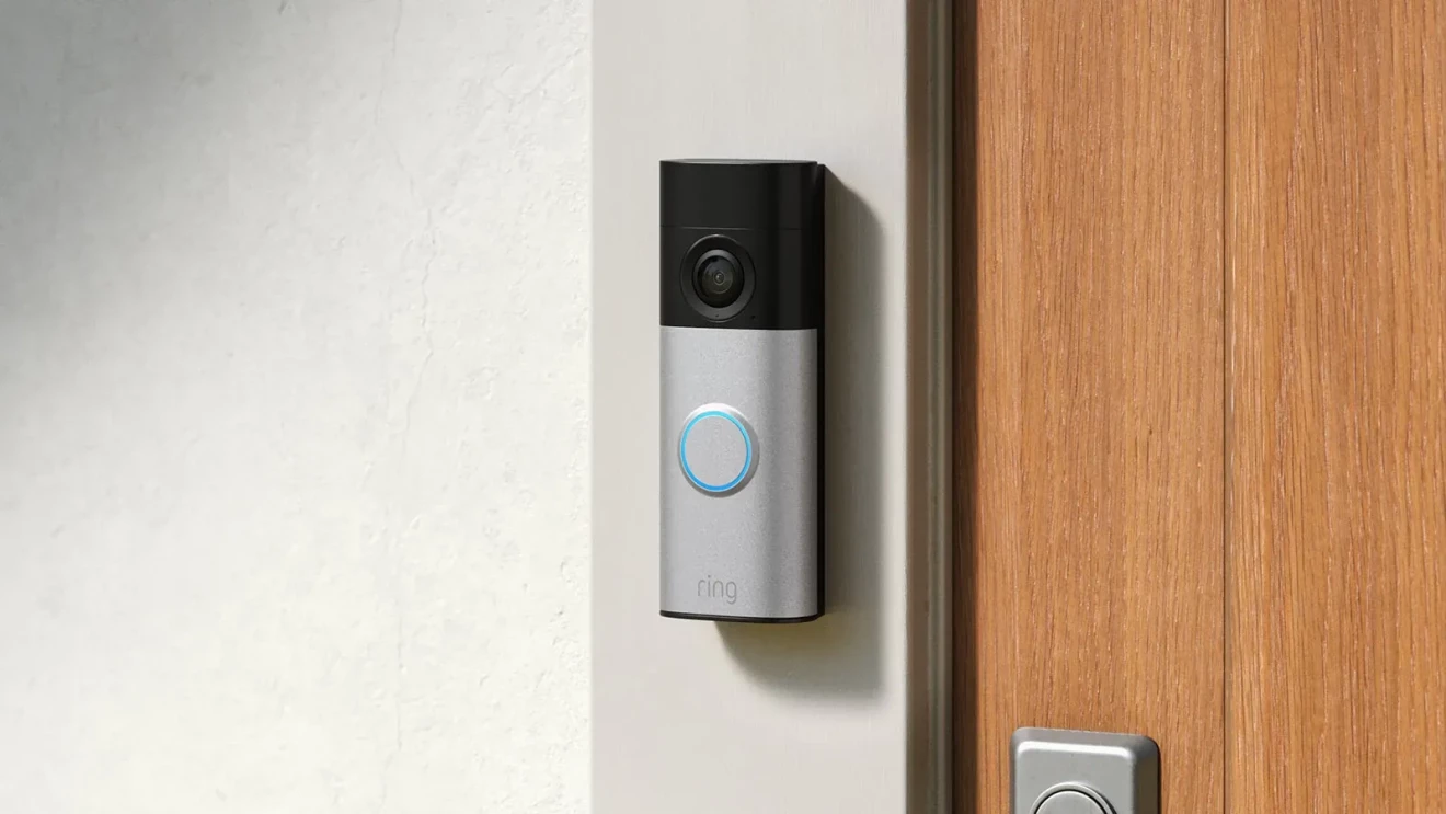 Ring 4k video doorbell mounted next to door