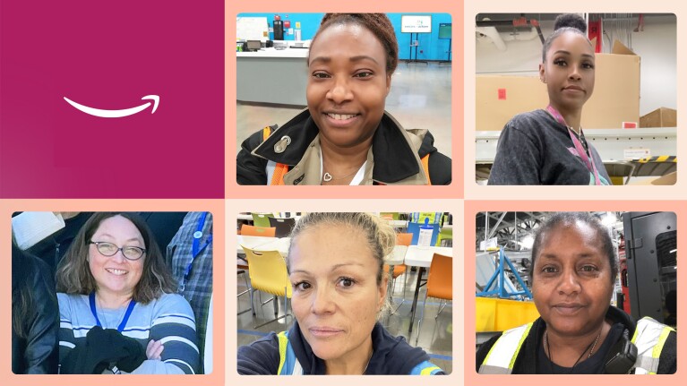 A collage of mothers who work at Amazon.