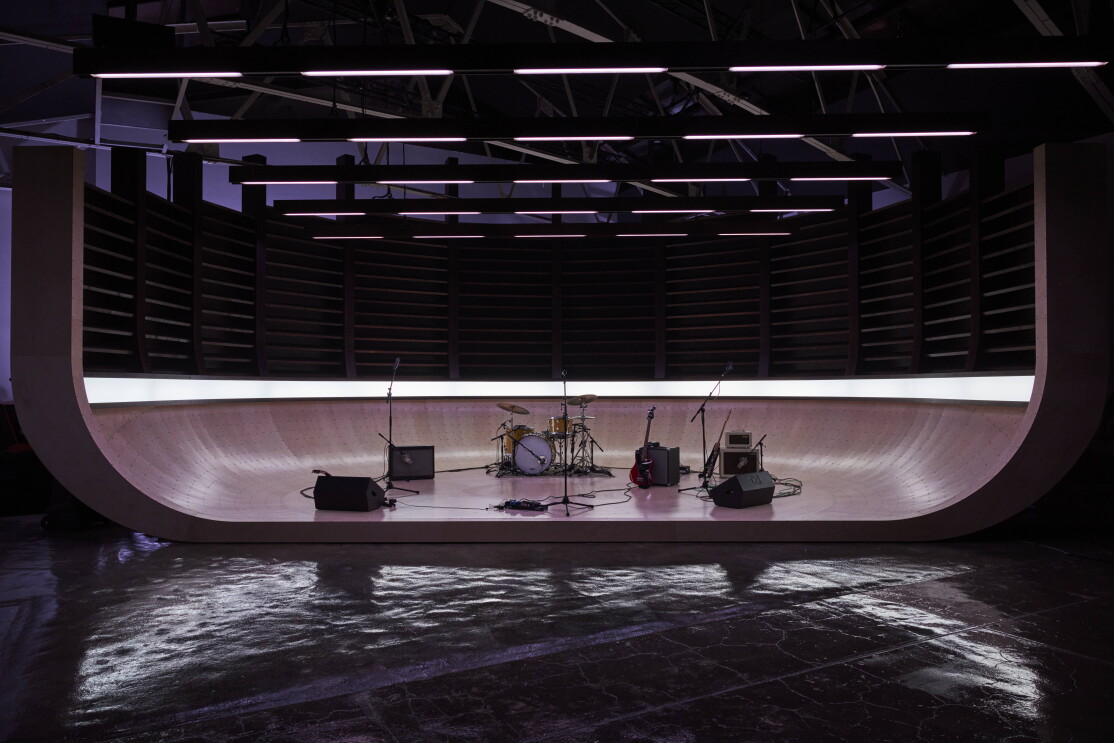 A band set up to play on-set