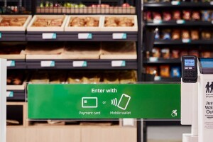 Just Walk Out technology in grocery store with card and mobile payment options