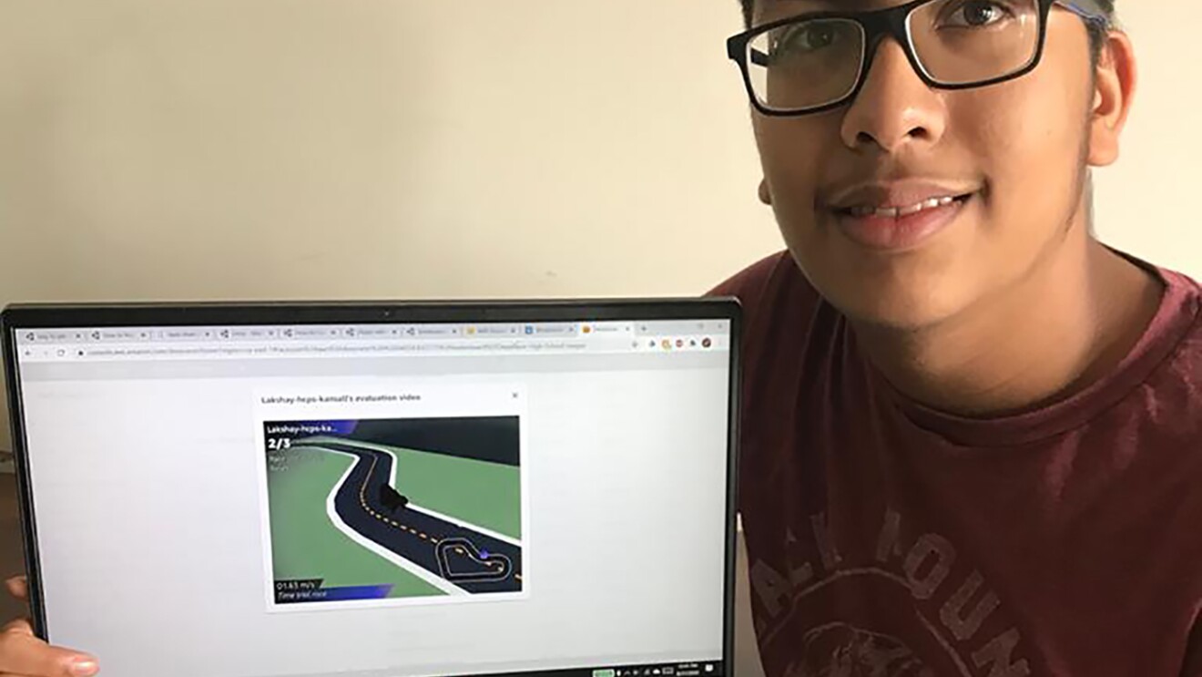 AWS DeepRacer car and track, a machine learning car with adult and kids' leagues